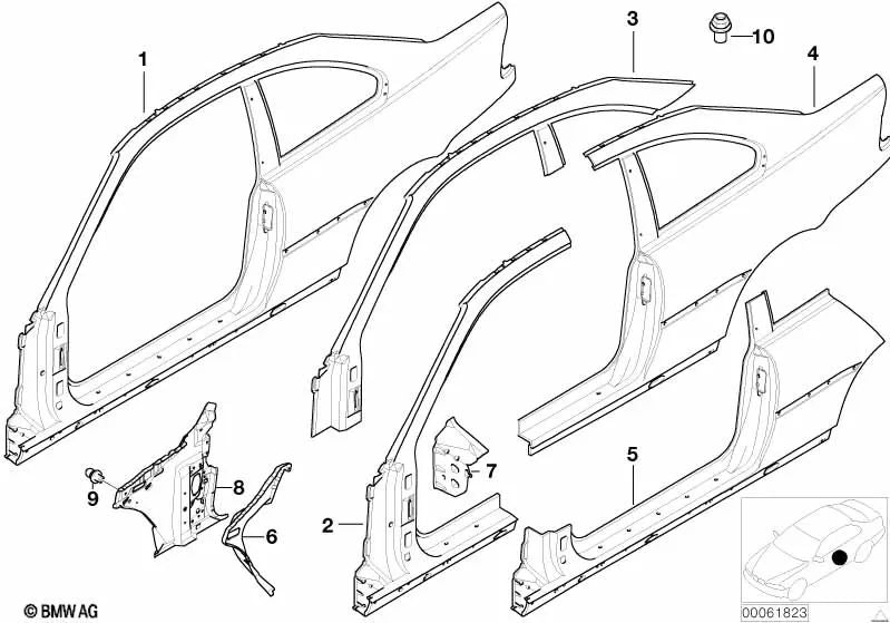 Pilar B mit dem rechten Eingang für BMW E46 (OEM 41217111424). Original BMW