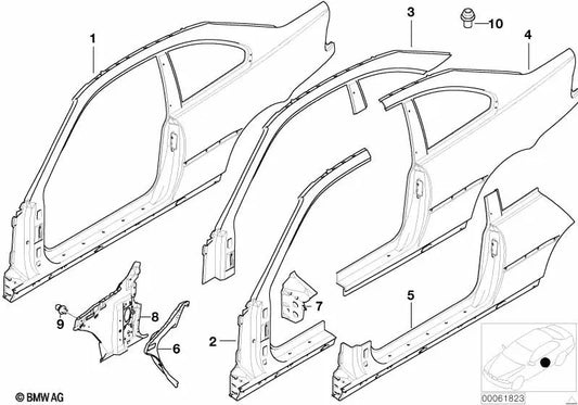 Pilar B mit dem rechten Eingang für BMW E46 (OEM 41217111424). Original BMW