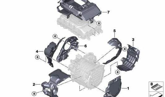 Cubierta insonorizante delantera para motor eléctrico OEM 17738742140 para MINI F56 BEV, F56 BEV LCI, Cabrio F57 BEV. Original MINI.