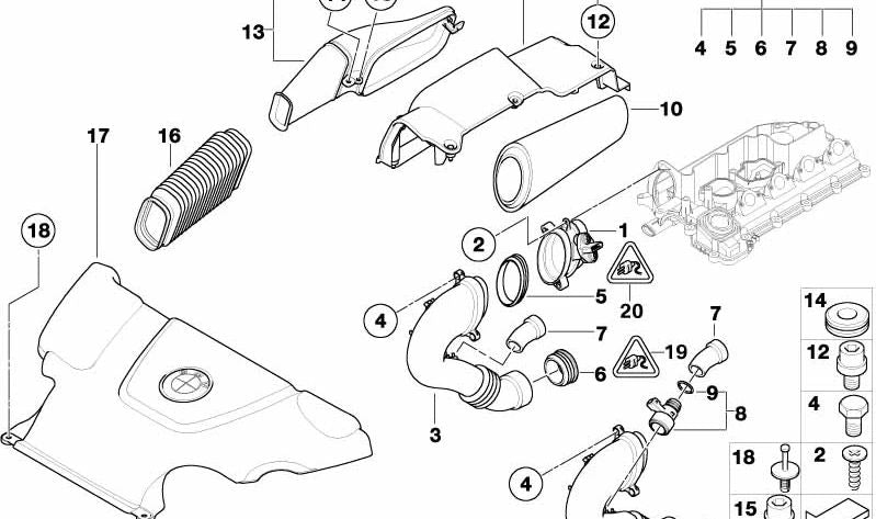 Caudalímetro de aire OEM 13627787076 para BMW E46, E39, E38, X5 E53. Sensor de masa de aire original BMW para medir entrada de aire en motor. Repuesto original BMW.