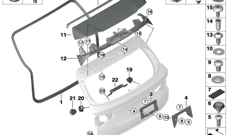 Tope de cierre de maletero OEM 51247416450 para BMW X3 F97, F97N, G01, G01N, G08, G08E, G08F, G08N. Original BMW.