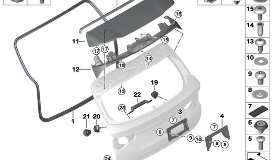 Tope de cierre de maletero OEM 51247416450 para BMW X3 F97, F97N, G01, G01N, G08, G08E, G08F, G08N. Original BMW.