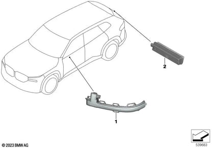 Luce intermittente aggiuntiva nello specchio destro per BMW X3 F97, G01, G08, X4 F98, G02, X5 F95, G05, X6 F96, G06, X7 G07, XM G09 (OEM 63137441440). BMW originale.