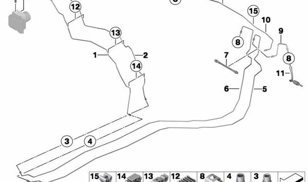 Tubería de freno OEM 34326853512 para MINI R55, R56, R57, R58, R59 y BMW E81, E82, E87, E88, E90, E91, E92, E93. Original MINI y BMW.