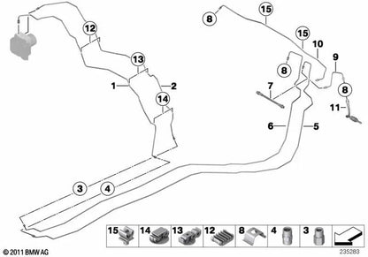 Latiguillo de freno trasero para BMW Serie 1 E82, Serie 3 E90, E92, E93 (OEM 34322283034). Original BMW