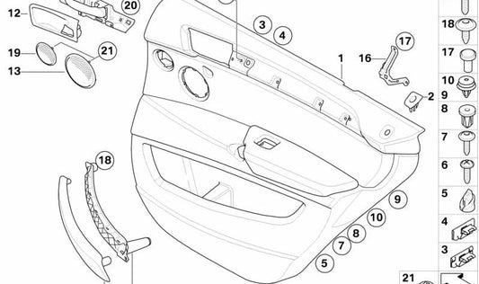 Manilla interior puerta trasera derecha OEM 51229112440 para BMW E71 y E72. Original BMW.