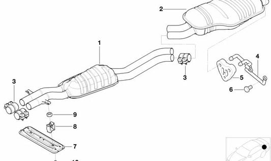 Zwischenschalldämpfer für die BMW 3 E46 -Serie (OEM 18307792158). Original BMW.