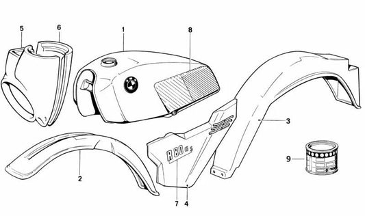 Pegatina lateral izquierda OEM 51141456059 para BMW R80G/S. Compatible con modelos con carenado en colores blanco/azul y blanco/tuareg. Original BMW.