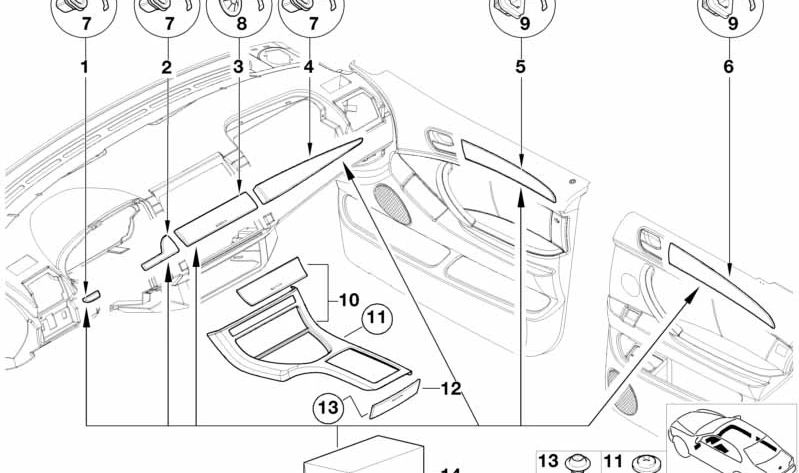 Embellecedor de puerta en madera caoba izquierda OEM 51417896503 para BMW X5 E53. Original BMW.