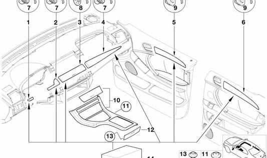 Embellecedor de puerta en madera caoba izquierda OEM 51417896503 para BMW X5 E53. Original BMW.