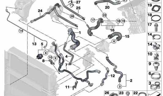 Colata-Termateat-Schlauch für BMW 5 F10-Serie, F11, F18, 7 F01-Serie, F02 (OEM 11537581063). Original BMW.