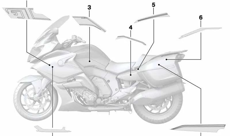 Inscripción "GT" izquierda OEM 51148565805 para motos BMW K 1600 GT, K 1600 GTL. Original BMW Motorrad.