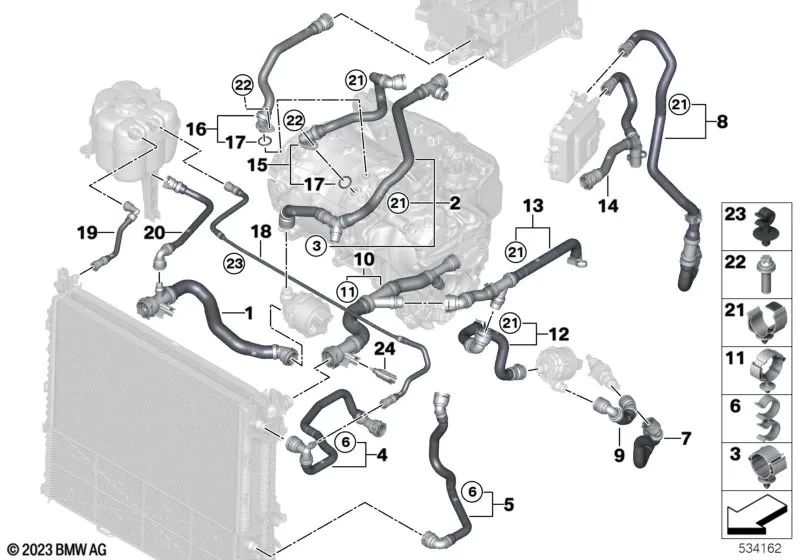 Tubo de bomba eléctrica de refrigerante para BMW G60, G70 (OEM 17128490262). Original BMW