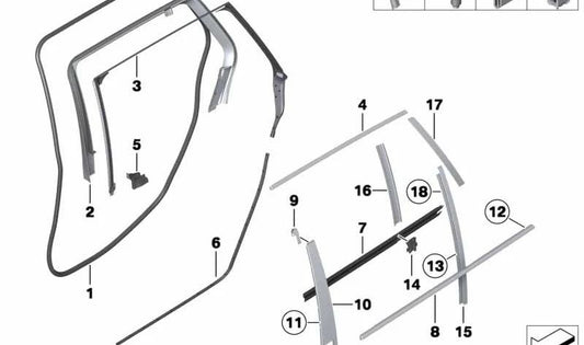 Colonne Moldo B Porte arrière droite OEM 51355A56DF8 pour BMW F10, F11, F18. BMW d'origine.