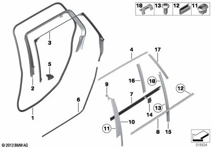 Cubierta compartimento exterior puerta trasera derecha OEM 51357392184 para BMW Serie 5 F11, F11 LCI. Original BMW.