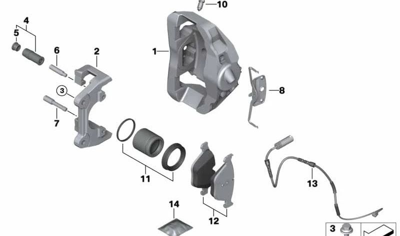 Pinza de freno delantera izquierda OEM 34112283361 para BMW E82 M Coupé, E90 M3, E92 M3, E93 M3. Original BMW.