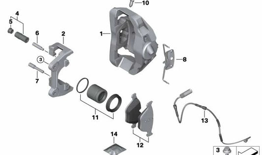 Pinza de freno delantera izquierda OEM 34112283361 para BMW E82 M Coupé, E90 M3, E92 M3, E93 M3. Original BMW.