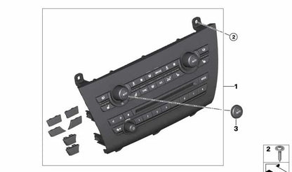 Kit reparación panel control radio y clima OEM 64119388809 para BMW F15, F16, F85, F86. Compatible con modelos X5 y X6. Sustituye botones dañados del climatizador/radio. Original BMW.