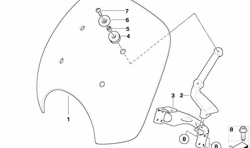 Soporte derecho del parabrisas OEM 46637672984 para BMW Motorrad R 1150 RT (2002). Original BMW Motorrad.