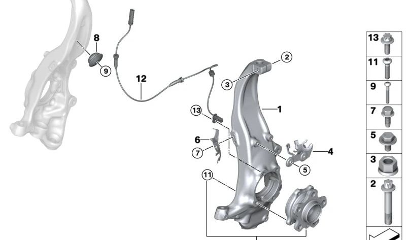 Mangueta delantera derecha (portamangueta) OEM 31206884382 para BMW G30, G31, G14, G15, G16. Original BMW.