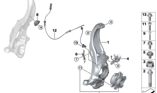 Mangueta delantera derecha (portamangueta) OEM 31206884382 para BMW G30, G31, G14, G15, G16. Original BMW.