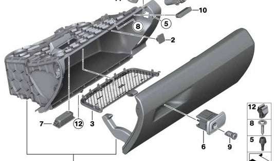 Tirador guantera cromado con cerradura OEM 51169290979 para BMW F30, F30N, F31, F31N, F34, F34N, F35, F35N, F32, F33, F36. Color marrón saddle. Original BMW.