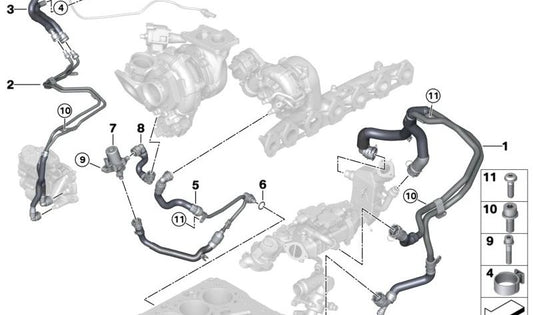 AGR a pressione ad alta pressione - Pressione AGU bassa 11538596395 per BMW G20, G21, G22, G23, G30, G31, G32, G11, G12, G14, G15, G16, G01, G02, G05, G06, G07. BMW originale.