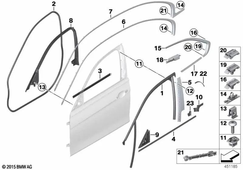 Sigillare la finestra interna destra per la BMW 3 F30, F31, F35, F80 (OEM 51337259382). BMW originale