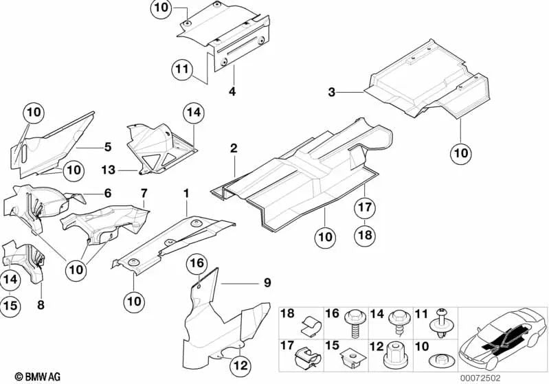 Left engine mount heat shield for BMW E46, E53, E70 (OEM 51487893673). Original BMW.