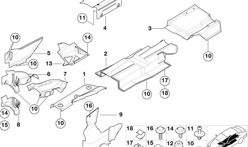 Aislante térmico para túnel de transmisión OEM 51482693568 para BMW (Modelos compatibles: E90, E91, E92, E93). Original BMW.