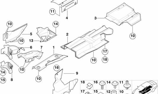 Placa de proteção térmica do motor direita para BMW E46, F30, F80 (OEM 51487893672). BMW original