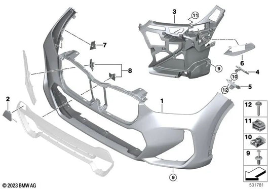 Lower left bumper guide for BMW X1 U11, U12 (OEM 51119883591). Original BMW