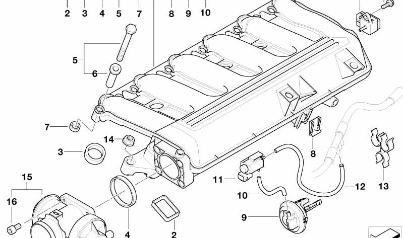 Duto de admissão com controle de aceleração OEM 11617800581 para BMW E65 (Série 7). BMW originais.