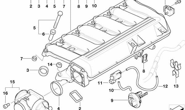 Conducto de admisión con control de mariposa OEM 11617800581 para BMW E65 (Serie 7). Original BMW.
