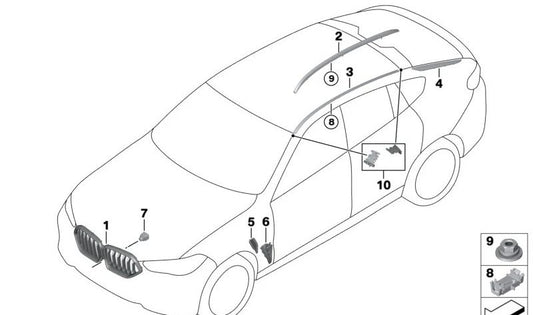 Rejilla de ventilación lateral izquierda OEM 51138097479 para BMW X5 (G05) y X6 (G06). Original BMW.