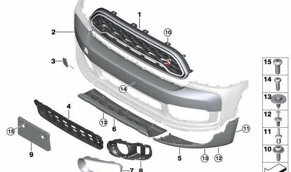 Spoiler derecho OEM 51117405390 para MINI F60 (Cooper, Cooper ALL4) modelos del 2016 al 2020 con tracción delantera y ALL4. Repuesto original MINI.