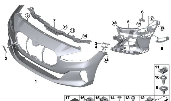 Guía soporte paragolpes delantero izquierdo OEM 51138737179 para BMW U06 (Serie 2 Active Tourer). Pieza original BMW.