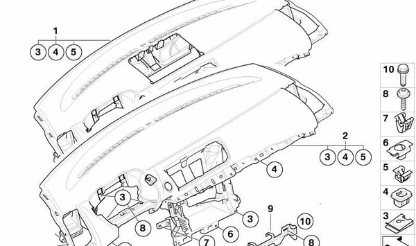 Carcasa embellecedor salpicadero OEM 51459158354 para BMW E81, E82, E87, E88 (1er serie). Color negro. Pieza original BMW.
