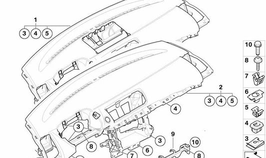 Revestimiento del salpicadero OEM 51459158348 para BMW E81, E82, E87, E88. Original BMW.