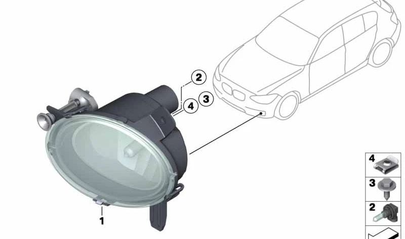 Faros Antiniebla Right per BMW Series 2 F22, F23, Serie 3 E92, E93, Serie 5 F07, F10, F11, F18 (OEM 63177839866). BMW originale