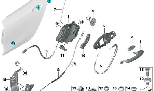 Junta de goma para cerradura puerta trasera izquierda OEM 51227432885 para BMW F90, G30, G31, G32, G11, G12, F93, G16, G01, G08, F97, G02, F98. Original BMW.