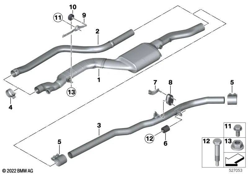 BMW clamp 5 E60, E60N, E61, E61N, F07, F10, F10N, F11, F11N, Series 6 F06, F06N, F12, F12N, F13, F13N, X5 E70, E70N, F15, X6 E71, F16 (OEM 18307791587) . BMW original