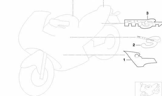 Lower left side adhesive OEM 51147674465 for BMW Motorrad R1200gs (K50), R1200gs Adventure (K51), R1250gs (K50), R1250gs Adventure (K51). Original BMW Motorrad.