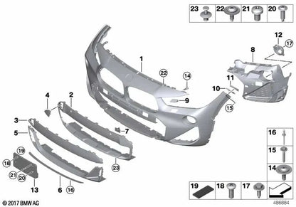 Revestimiento de parachoques frontal imprimado para BMW X2 F39 (OEM 51118083795). Original BMW