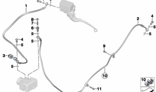 Tubería de freno trasera OEM 34328543634 para motos BMW C evolution (K17). Original BMW Motorrad.