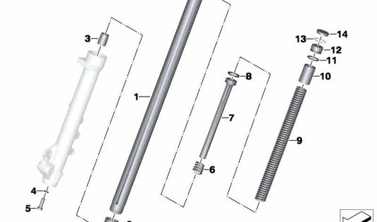 Tubo amortecedor dianteiro OEM 31428521285 para motocicletas BMW F 700 GS, G 650 GS. Originais BMW Motorrad.