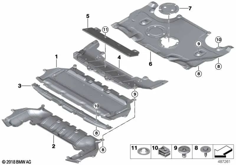 Proteção do compartimento do motor dianteiro para BMW Série 8 G15, G16 (OEM 51757463446). BMW original