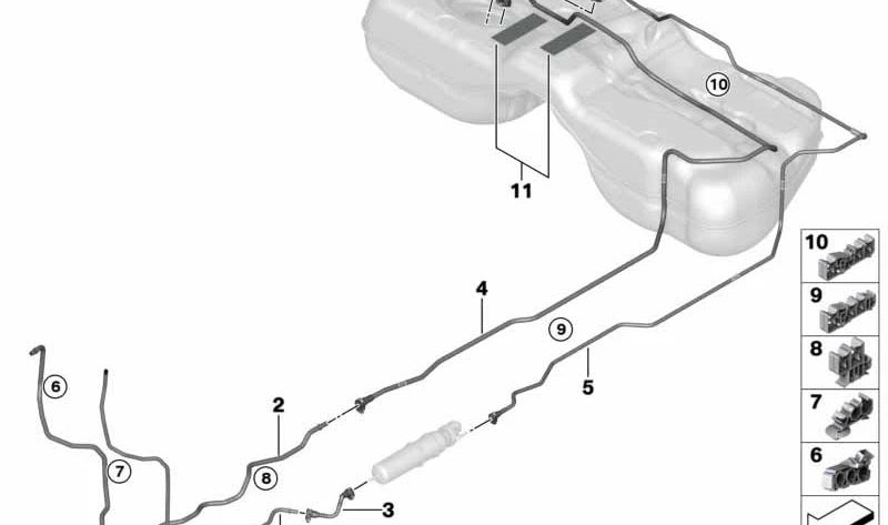Tubería de retorno de combustible trasera OEM 16127356588 para BMW G11, G12. Original BMW.