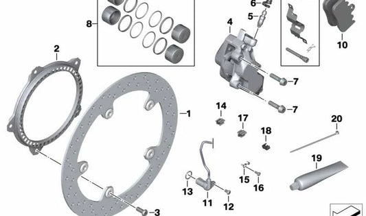 Silla de freno EVO sin pastilla derecha OEM 34117684960 para motos BMW R1200GS, R1200GS Adventure. Original BMW Motorrad.