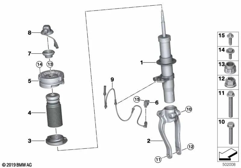 Front Left EDC Shock Absorber for BMW 5 Series F90, F90N, 8 Series F93 (OEM 31307856899). Original BMW